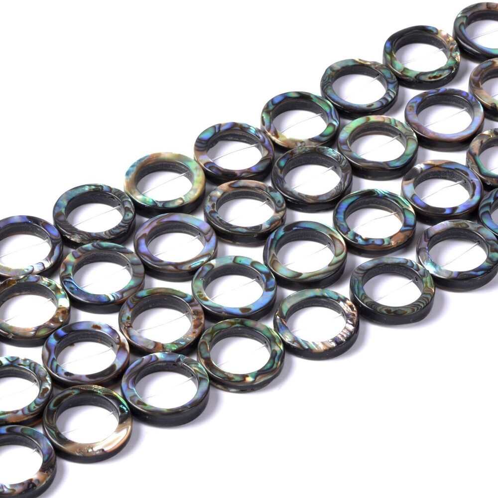 7640 18mm Natural Abalone Shell Hollow Circle Flat Round Ring-Shape Donut